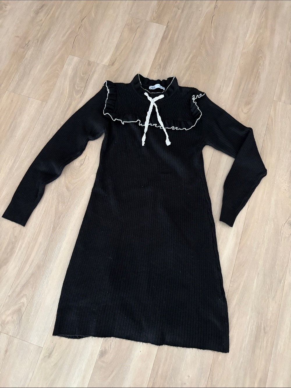 Zara Sweater Dress with Contrast Ruffle Tie